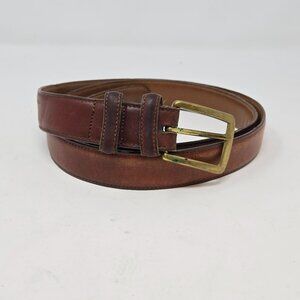 Allen Edmond Brown Leather Belt Brass Buckle Size 42 Distressed‎ Worn In